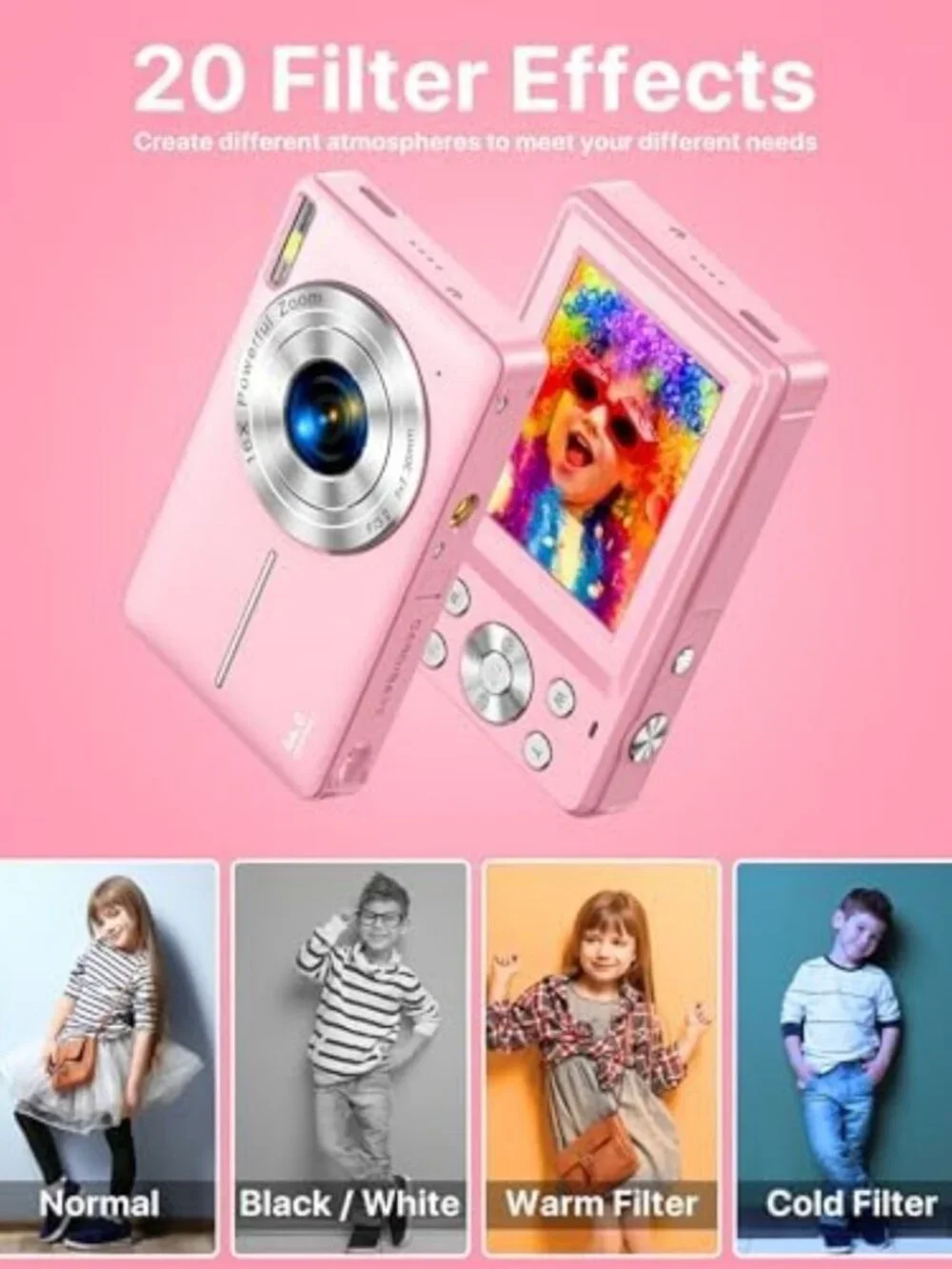 Compact 1080P Digital Camera for Teens & Kids - 16X Zoom, Anti-Shake, Portable